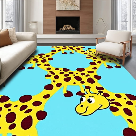 ODIKA 2x3 Machine Washable Non-Slip Area Rug, Safari Giraffe Latch Hook Cushion Needlework Yarn Art Project High Traffic Rug, Yellow, 638078