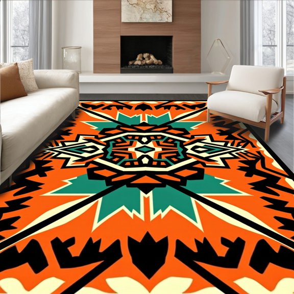 ODIKA 2x3 Machine Washable Non-Slip Area Rug, Sand Resistant Portable Floor Cover High Traffic Rug, Orange, 712557