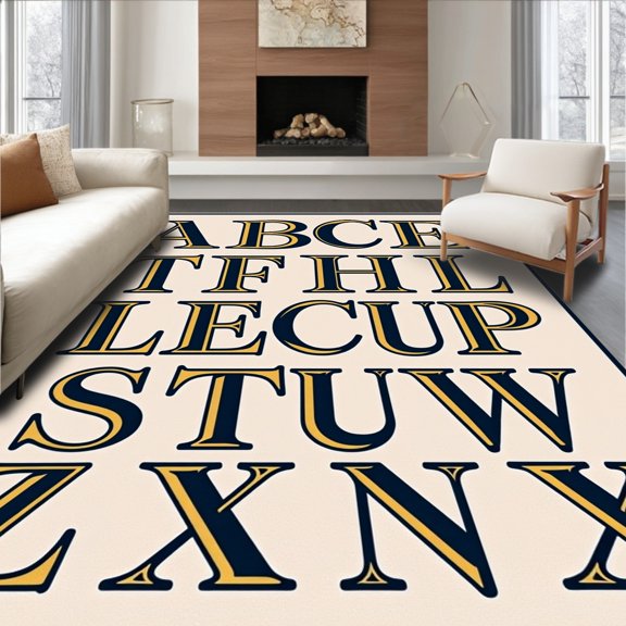 ODIKA 2x3 Machine Washable Non-Slip Area Rug, Scholarly Academia showcasing Classic Alphabet Motifs High Traffic Rug, Beige, 696814