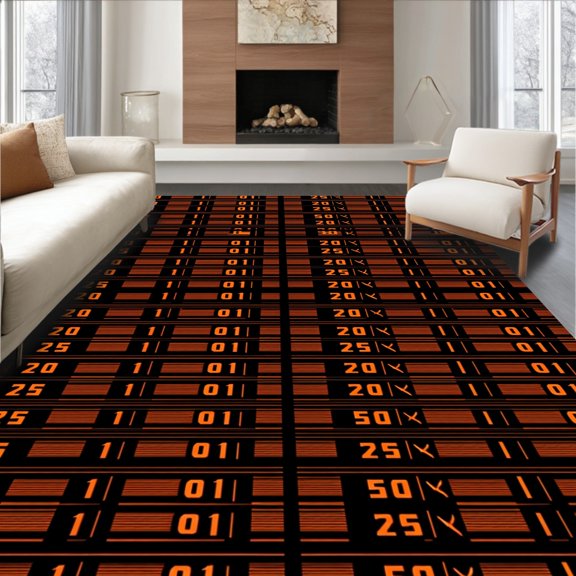 ODIKA 2'x3' Machine Washable Non-Slip Area Rug, Scoreboard Digital Display Style Sports Inspired High Traffic Rug, Black, 669894