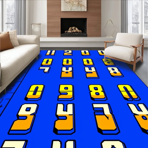 ODIKA 2x3 Machine Washable Non-Slip Area Rug, Scoreboard Digital Number Display with Game Clock High Traffic Rug, Blue, 676164