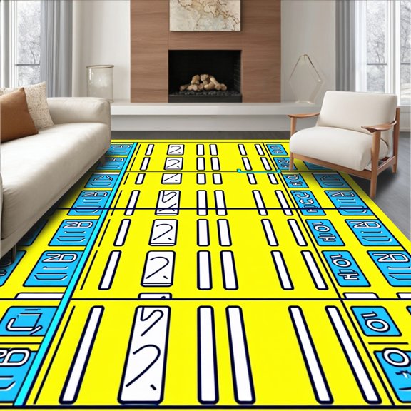 ODIKA 2x3 Machine Washable Non-Slip Area Rug, Scoreboard Number Grid Athletic Themed High Traffic Rug, Yellow, 670044