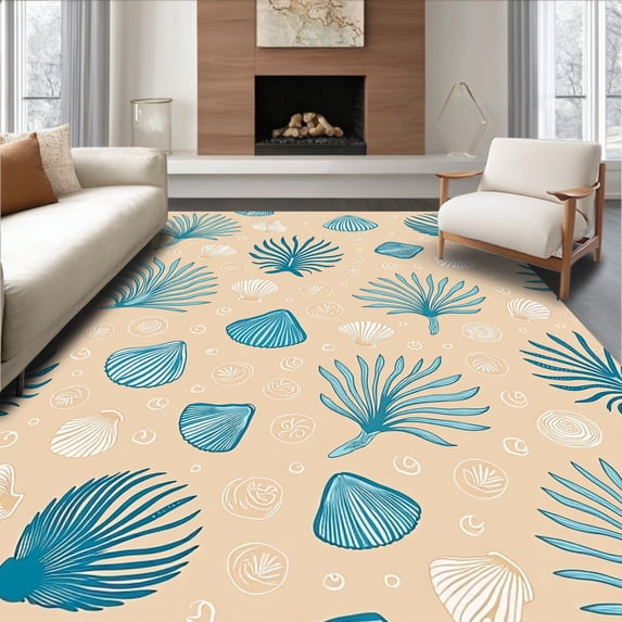 ODIKA 2'x3' Machine Washable Non-Slip Area Rug, Seashell Coral Reef Marine Life Underwater Treasure High Traffic Rug with Pad, Beige, 454681