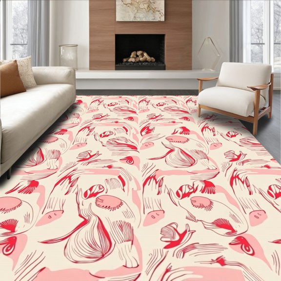 ODIKA 2x3 Machine Washable Non-Slip Area Rug, Seashell Mosaic U Shaped Patterned Bath Contour High Traffic Rug, Pink, 708222