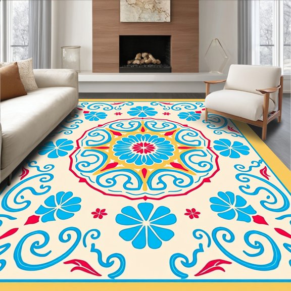ODIKA 2x3 Machine Washable Non-Slip Area Rug, Seashell Spiral Design High Traffic Rug, Blue, 537675