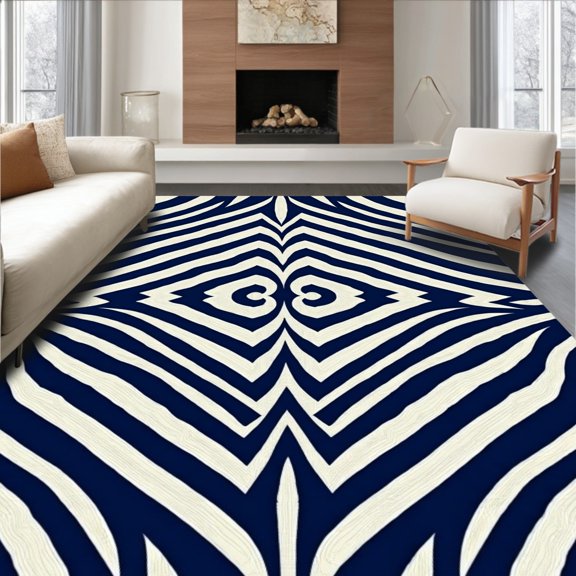 ODIKA 2x3 Machine Washable Non-Slip Area Rug, Seaside Trellis Chevron Braided Covering High Traffic Rug, Blue, 543133