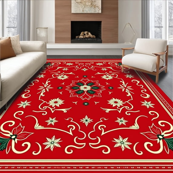 ODIKA 2'x3' Machine Washable Non-Slip Area Rug, Seasonal Celebration Artisan Exquisite High Traffic Rug with Pad, Red, 614533