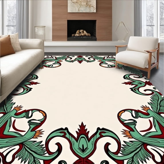 ODIKA 2'x3' Machine Washable Non-Slip Area Rug, Seasonal Evergreen Motif Latch Hooking Kit Embroidery Canvas Yarn High Traffic Rug with Pad, Green, 651047