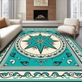 thumbnail image 1 of ODIKA 2'x3' Machine Washable Non-Slip Area Rug, Serene Harbor Nautical Compass Rose Medallion High Traffic Rug with Pad, Turquoise, 517008, 1 of 8