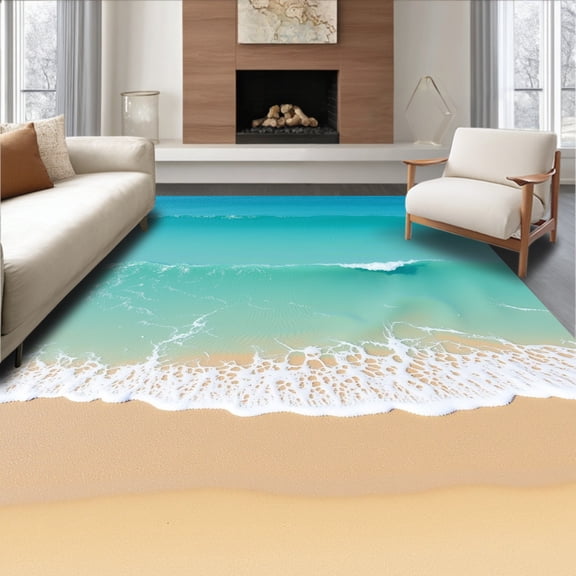 ODIKA 2x3 Machine Washable Non-Slip Area Rug, Serene Ocean Waves Shoreline High Traffic Rug, Blue, 717361