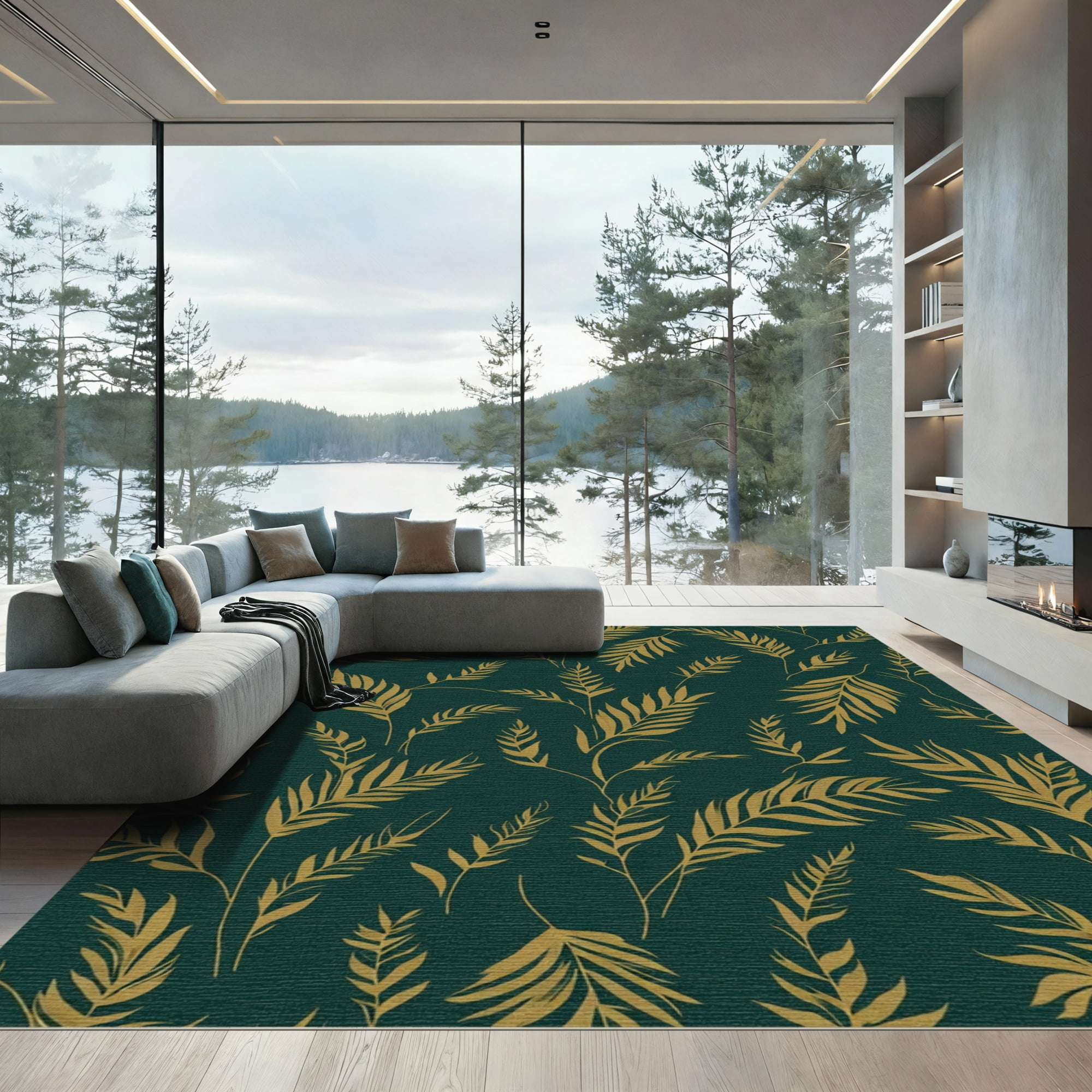 ODIKA 2'x3' Machine Washable Non-Slip Area Rug, Serene Woodland Fern ...