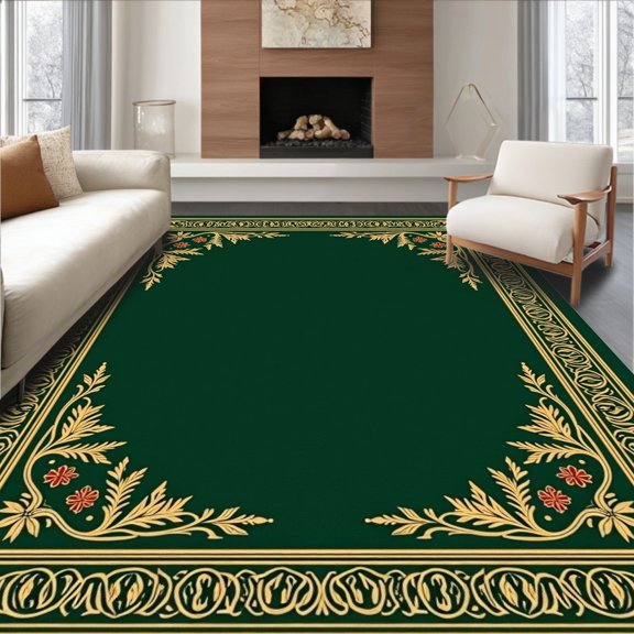 ODIKA 2x3 Machine Washable Non-Slip Area Rug, Serene Woodland Waterway Framed by Decorative Festive Trees High Traffic Rug, Green, 642557