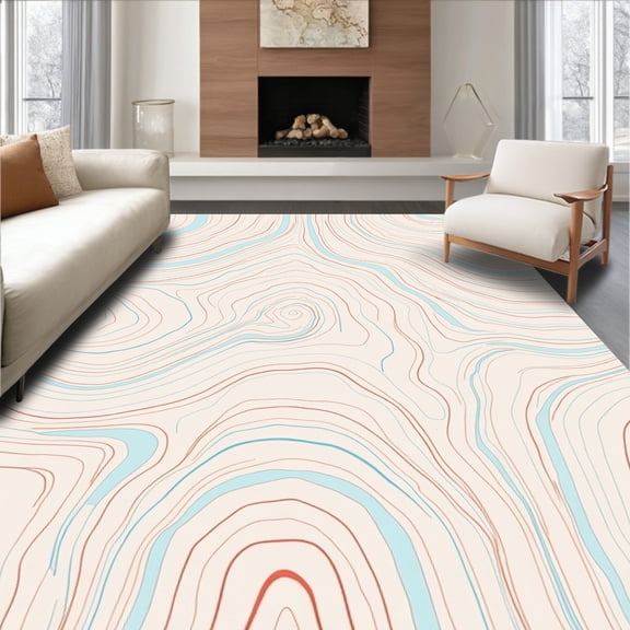 ODIKA 2x3 Machine Washable Non-Slip Area Rug, Serpentine Interlocking Topography Motif with Whispered Flourishes High Traffic Rug, Beige, 471156