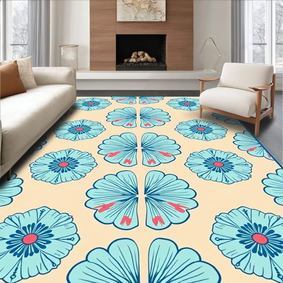 ODIKA 2x3 Machine Washable Non-Slip Area Rug, Shell Medallion Motif Decorative Boho Scallop High Traffic Rug, Beige, 528312