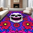 thumbnail image 1 of ODIKA 2'x3' Machine Washable Non-Slip Area Rug, Smiling Skull Surrounded by Gothic Blooms High Traffic Rug with Pad, Pink, 728141, 1 of 8