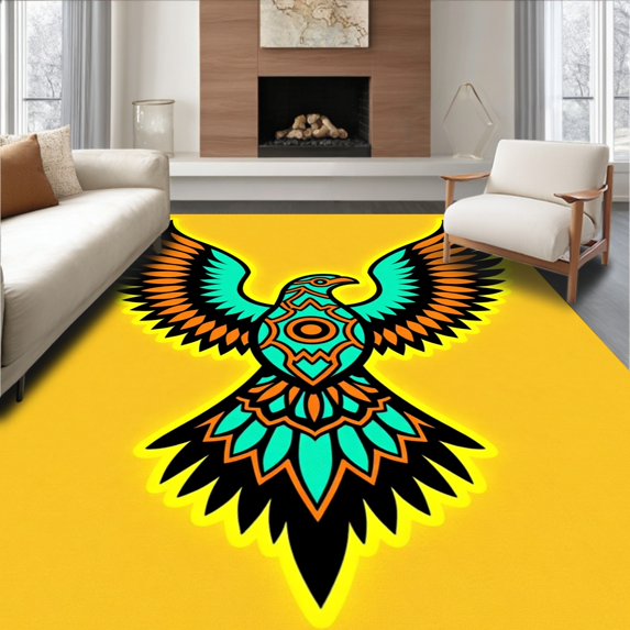 ODIKA 2'x3' Machine Washable Non-Slip Area Rug, Soaring Crest Design Entry with Wing Details High Traffic Rug, Yellow, 671463