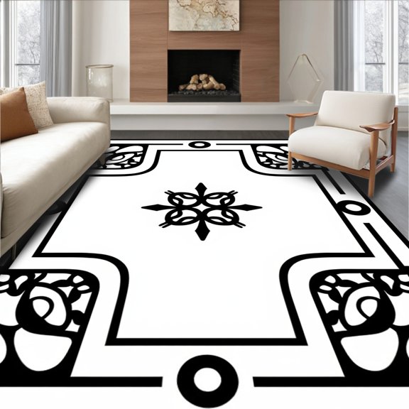 ODIKA 2x3 Machine Washable Non-Slip Area Rug, Soccer Inspired Art Print with Stylized Net Details High Traffic Rug with Pad, Black, 672725