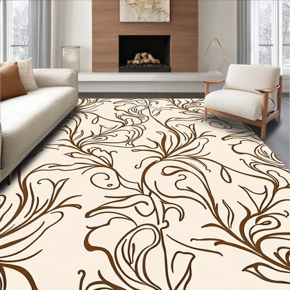 ODIKA 2x3 Machine Washable Non-Slip Area Rug, Sophisticated Interlacing Vine Nouveau High Traffic Rug with Pad, Ivory, 464434