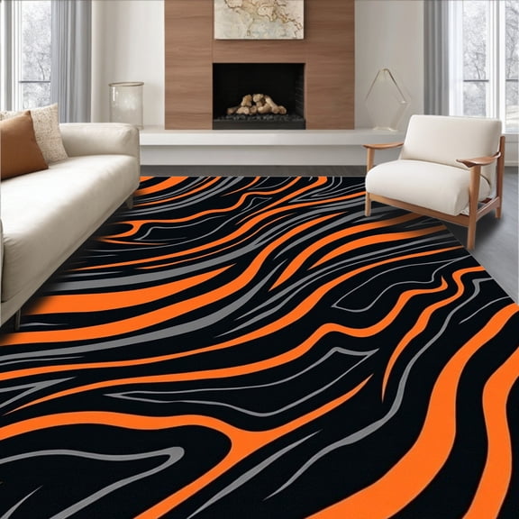 ODIKA 2x3 Machine Washable Non-Slip Area Rug, Sophisticated Marble Veined Decorative Treasure High Traffic Rug, Orange, 485883