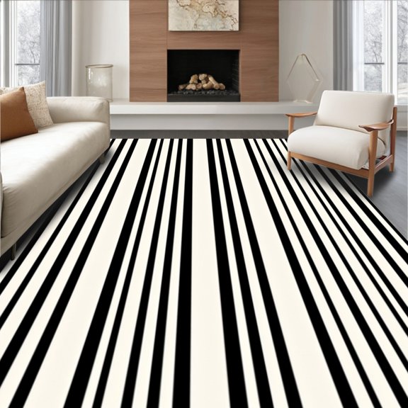 ODIKA 2x3 Machine Washable Non-Slip Area Rug, Sophisticated Parallel Stripe Entryway Statement High Traffic Rug, Black, 527168