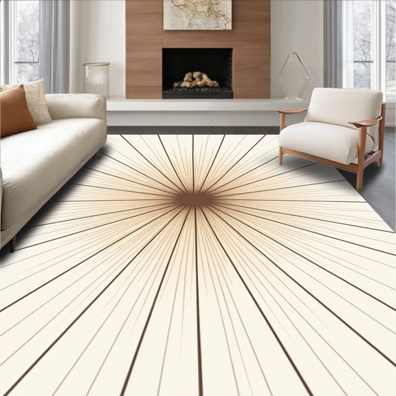 ODIKA 2x3 Machine Washable Non-Slip Area Rug, Sophisticated Sunburst Radial Gradient Modern Statement High Traffic Rug, Beige, 462553