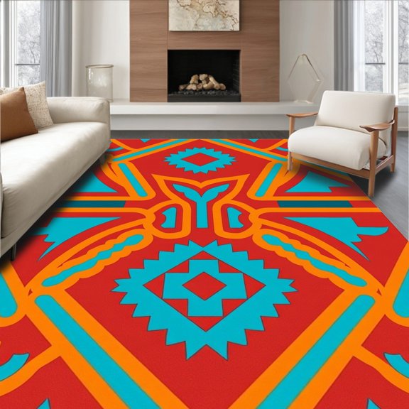 ODIKA 2x3 Machine Washable Non-Slip Area Rug, Southwestern Latch Hook Kit with Motifs High Traffic Rug, Red, 684816