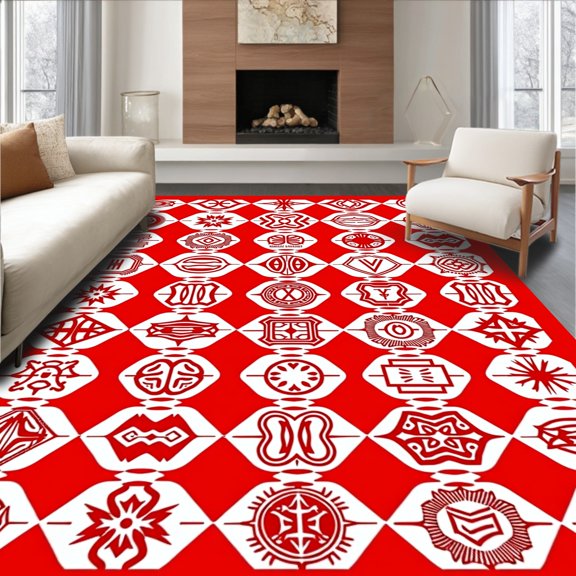 ODIKA 2x3 Machine Washable Non-Slip Area Rug, Spalding Net with Athletic Logo Design High Traffic Rug, Red, 670539