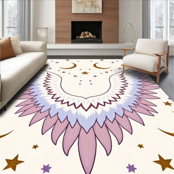 ODIKA 2'x3' Machine Washable Non-Slip Area Rug, Sparkling Wings Starter with Celestial Stars High Traffic Rug, Purple, 619955