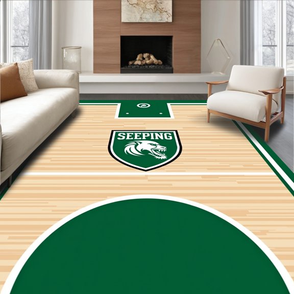 ODIKA 2x3 Machine Washable Non-Slip Area Rug, Spartans Hardwood Court Trophy Display Decorative High Traffic Rug, Green, 674321