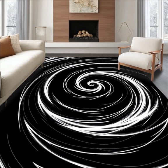 ODIKA 2x3 Machine Washable Non-Slip Area Rug, Spiral Galaxy Vortex with Swirling Design High Traffic Rug, Black, 527371