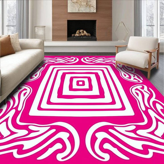 ODIKA 2'x3' Machine Washable Non-Slip Area Rug, Spiral Medallion Throw with Concentric Circles High Traffic Rug, Pink, 452054