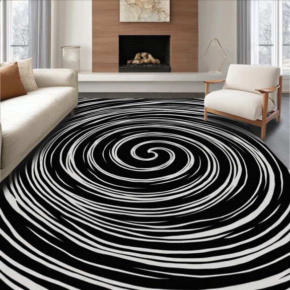 ODIKA 2x3 Machine Washable Non-Slip Area Rug, Spiral Vortex Design Entrance with Enhanced Debris Trapping High Traffic Rug, Black, 600281