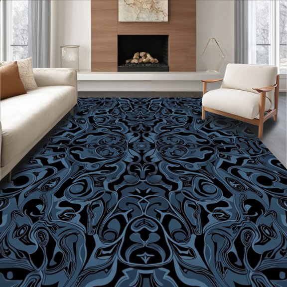 ODIKA 2x3 Machine Washable Non-Slip Area Rug, Spiral Vortex Ornamental Luxe Decorative Statement High Traffic Rug, Black, 599869