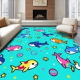 thumbnail image 1 of ODIKA 2'x3' Machine Washable Non-Slip Area Rug, Splash Parade Happy Marine Wildlife Celebration High Traffic Rug with Pad, Turquoise, 723966, 1 of 8
