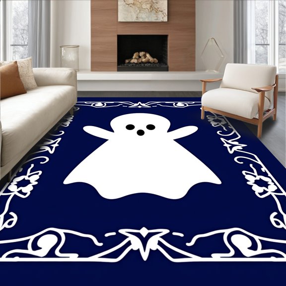ODIKA 2x3 Machine Washable Non-Slip Area Rug, Spooky Ghost Latch Hook Needlework High Traffic Rug, Blue, 647179