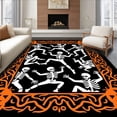 thumbnail image 1 of ODIKA 2'x3' Machine Washable Non-Slip Area Rug, Spooky Skeleton Dance Circular With Pumpkin Vine Border High Traffic Rug, Black, 729708, 1 of 7