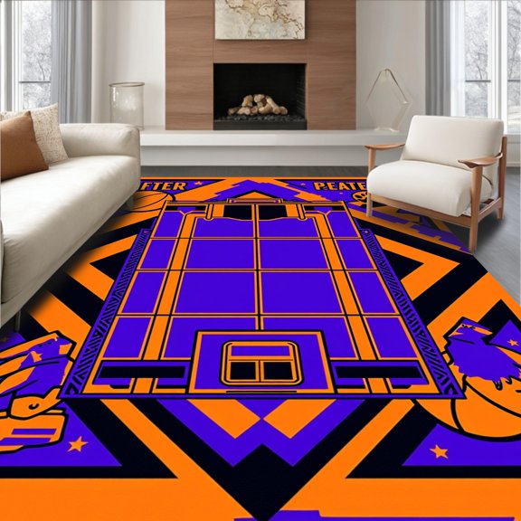 ODIKA 2x3 Machine Washable Non-Slip Area Rug, Sports Fieldhouse Pathway with Dynamic Team Graphics High Traffic Rug, Purple, 668971