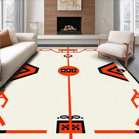 ODIKA 2x3 Machine Washable Non-Slip Area Rug, Stadium Scoreboard Motif Featuring Abstract Team Logos and Angular Accents High Traffic Rug, Orange, 668993