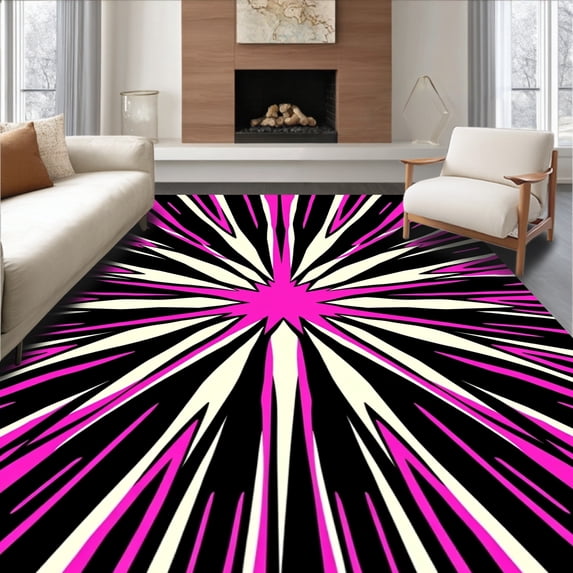 ODIKA 2'x3' Machine Washable Non-Slip Area Rug, Starburst Explosion Contemporary Floor Covering High Traffic Rug, Pink, 662181