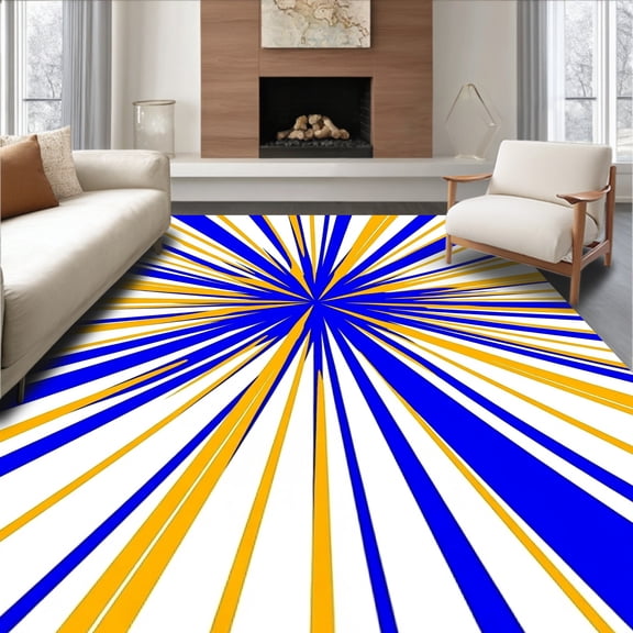 ODIKA 2x3 Machine Washable Non-Slip Area Rug, Starburst Explosion Design Floor Accent with Radiating Ray High Traffic Rug, Blue, 530540