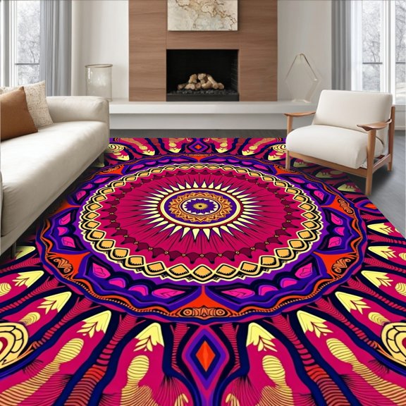 ODIKA 2x3 Machine Washable Non-Slip Area Rug, Starburst Floor with Radial Symmetry High Traffic Rug, Pink, 672009