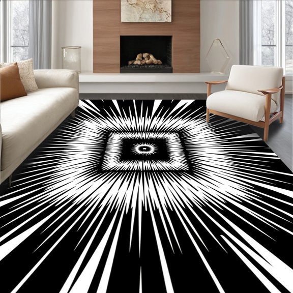 ODIKA 2x3 Machine Washable Non-Slip Area Rug, Starburst Radial Explosion Decorative Floor Covering High Traffic Rug, Black, 527374