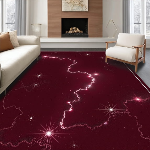 ODIKA 2'x3' Machine Washable Non-Slip Area Rug, Starlit Nebula with Silver Sparkle Constellation High Traffic Rug, Red, 614620