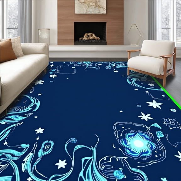 ODIKA 2x3 Machine Washable Non-Slip Area Rug, Starry Night Celestial Galaxy Constellation Dreamscape Nebula High Traffic Rug, Blue, 567983