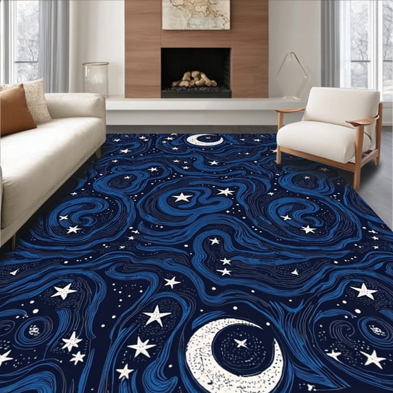 ODIKA 2'x3' Machine Washable Non-Slip Area Rug, Starry Night Sky Needlework Kit for Beginner Crafters High Traffic Rug with Pad, Blue, 746658