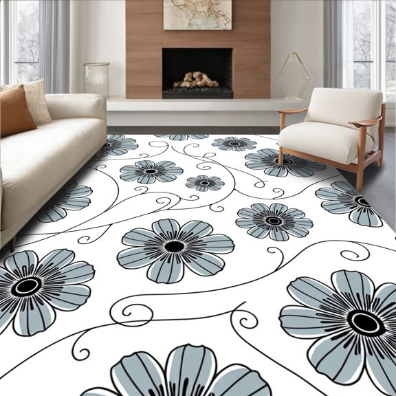 ODIKA 2x3 Machine Washable Non-Slip Area Rug, Storm Cloud Blossom Abstract Modern Non Skid Petal Design High Traffic Rug, Gray, 524478