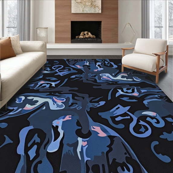 ODIKA 2'x3' Machine Washable Non-Slip Area Rug, Storm Nebula Distressed Vintage Expressive High Traffic Rug with Pad, Black, 601268