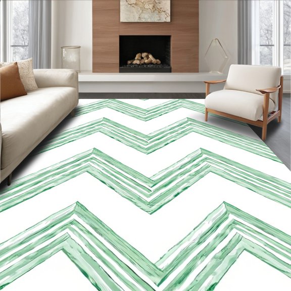 ODIKA 2x3 Machine Washable Non-Slip Area Rug, Striped Herringbone Dorm Throw High Traffic Rug, Green, 593906