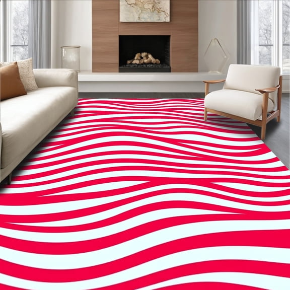 ODIKA 2'x3' Machine Washable Non-Slip Area Rug, Striped Optical Illusion with Repetitive Horizontal Waves High Traffic Rug, Red, 610859