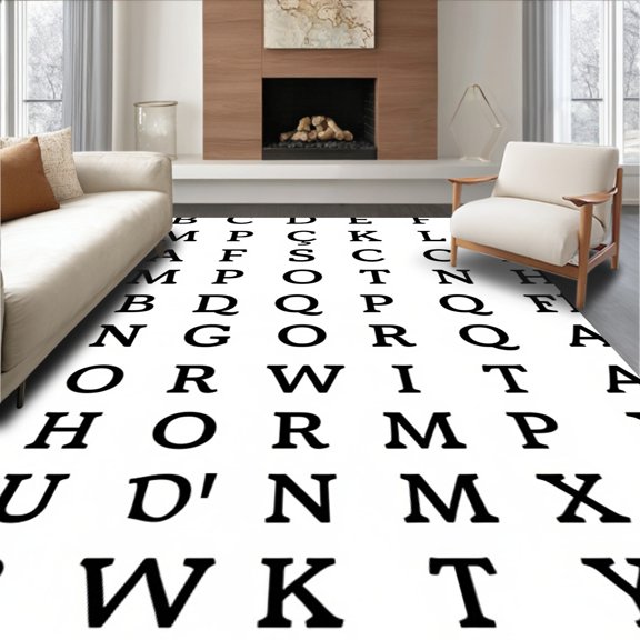 ODIKA 2x3 Machine Washable Non-Slip Area Rug, Stylish Nordic Language Development Aid Juvenile Print Pedagogical High Traffic Rug, Black, 696747